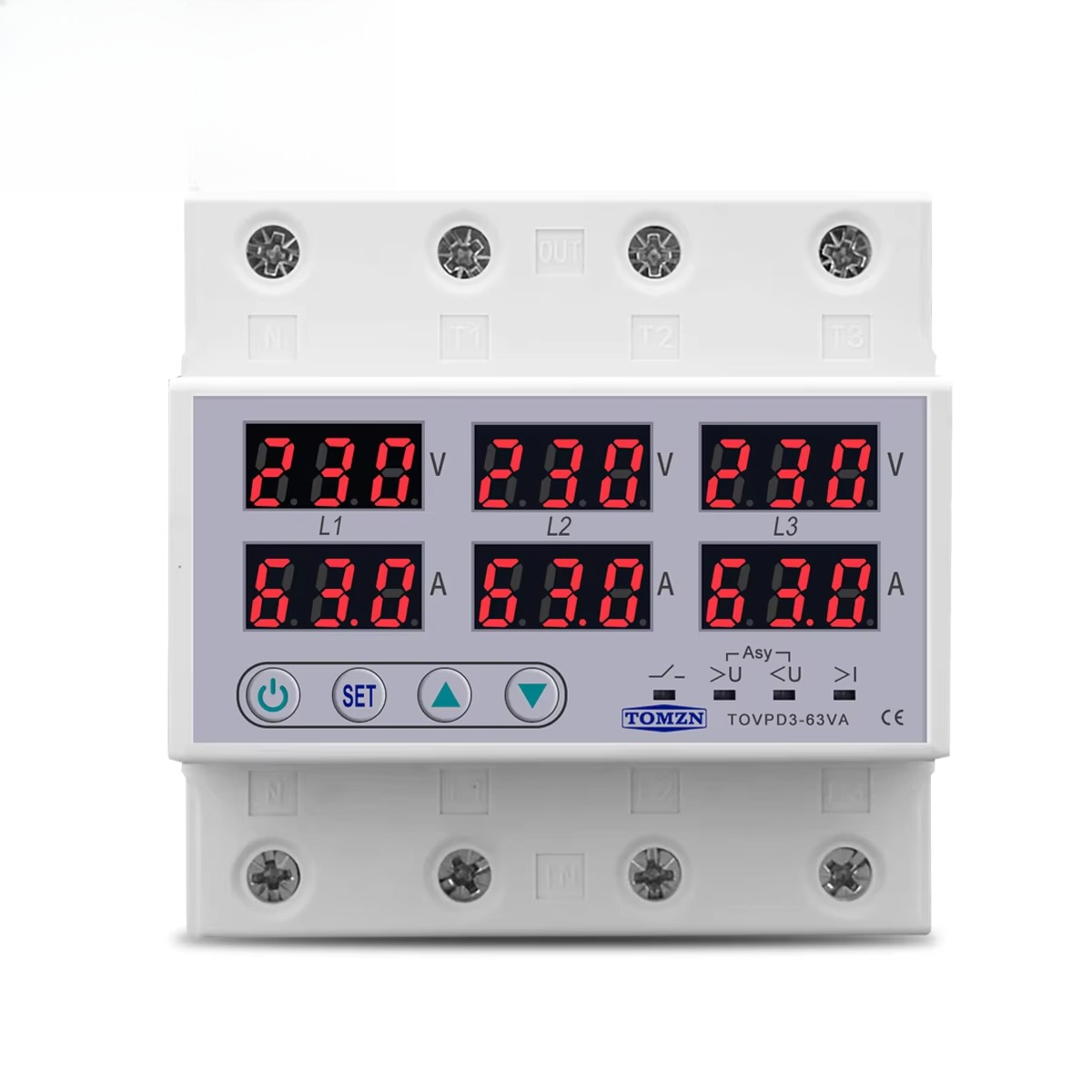 Din Rail Circuit Breaker - Voltímetro e Amperímetro Trifásico 3P+N para