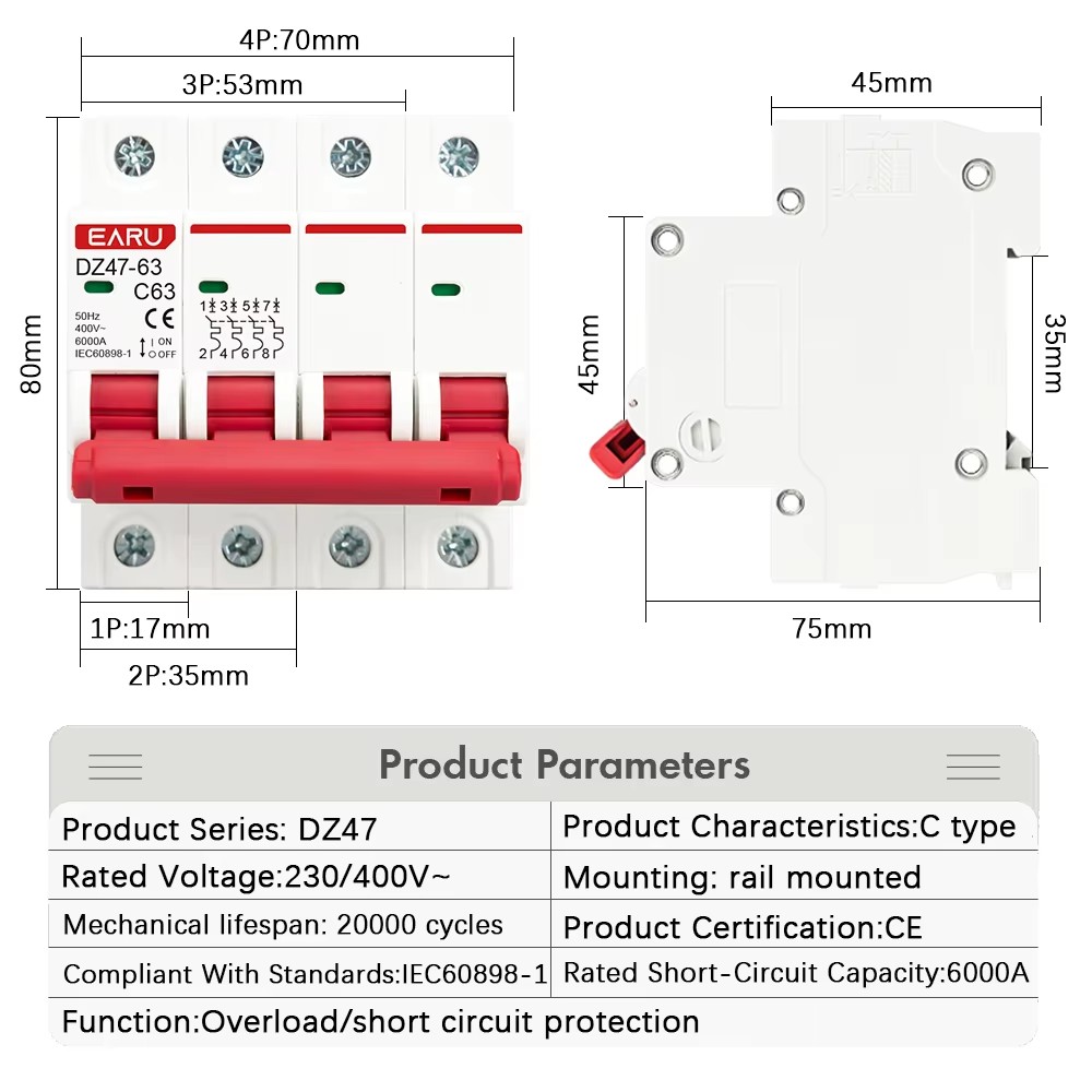 Disjuntor Miniatura EARU DZ47  - Din Rail Circuit Breaker avaliação e preço